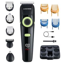 BarberBoss Kit per la cura della barba da uomo, tagliacapelli, tagliacapelli da uomo, taglia naso, rifinitore per dettagli, impermeabile, set per la cura della barba ricaricabile