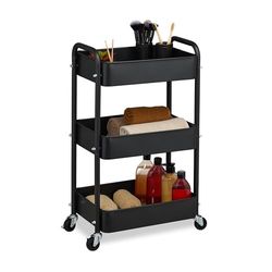 Relaxdays Desserte de Cuisine, 3 Niveaux, Chariot, HLP : 71,5 x 43,5 x 29,5 cm, Salle de Bain, Bureau, Noir