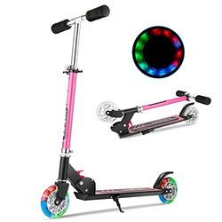 WeSkate Trottinette Pliable 2 Roues pour Enfant de 4 À 10 Ans Scooter Ajustable sur 3 Niveaux pour Filles et Garçons,51kg de Chargement Maximal S010 Noir/Rose 69 x 23 x 11