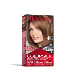 Revlon Colorsilk Beautiful Cor, Coloração empilhar permanente, com queratina e aminoácidos, cor intensa, longa duração, sem amoníaco, resultado natural, tom 54 castanho dourado claro