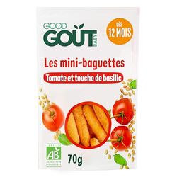 GOOD GOÛT - Mini-Baguettes Tomate Et Basilic - Biscuits Type Gressins Pour Bébé - Dès 12 Mois - Sachet Refermable - 70g