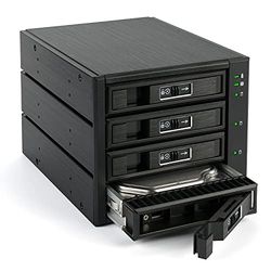 FANTEC BP-T3141 SAS I, II + SATA I, II,III Backplane for 4x 3.5"/2.5" HDD/SSD in a 3x 5.25" bay. With an 80mm fan at the back. Aluminium case and front in black.