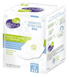 Unyque Lot de 10 serviettes extra-fine 100% coton pur – Prévient les irritations hypoallergéniques Super Absorbantes Extra fines et avec ailes – Flux modéré – Convient aux peaux sensibles