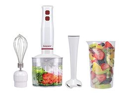 BEPER P102FRU200 Set frullatore a immersione 4in1,400W, Frullatore, Tritatutto 500 ml, Frusta, Bicchiere graduato 700 ml, Funzione turbo, Bianco/Rosso