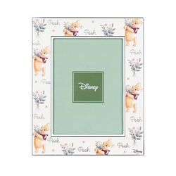 VALENTI & CO. - Disney Nalle Puh - Träram 13 x 18 cm - Bordsfotoram med silverdetaljer - Presentidé till bebis eller dopgåva - fotoram för barnrum