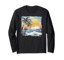 Palma Elegante Paesaggio Tropicale Astratto Maglia a Manica