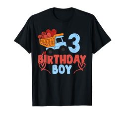 3 ° compleanno ragazzo 3 camion scarico costruzione compleanno ragazzi Maglietta