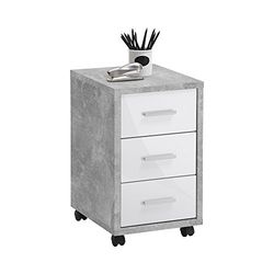 FMD Meubels, 367-002E Diego 2 rolcontainer, houtmateriaal, beton la/hoogglans-wit, afmetingen 35,0 x 53,6 x 42,0 cm (b x h)