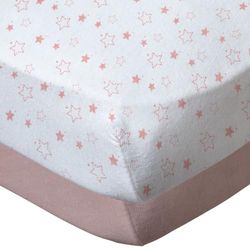 Babycalin - Conjunto de 2 lençóis de baixo, rosa estrela 70 x 140 x 17 cm