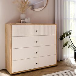 FORTE Rankin - Cassettiera 105 con 4 cassetti, cashmere/beige, in rovere Mauvella, 104,8 cm di larghezza x 95,9 cm di altezza x 42 cm di profondità