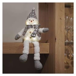 EMOS Muñeco de Nieve LED con 6 ledes, decoración navideña de muñeco de Nieve Sentado con Chaleco y Gorro de Punta, Figura de Invierno iluminada con Patas Colgantes, 21 x 31 cm, Color Blanco cálido,