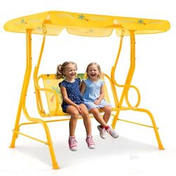 FANTASK Balancelle adaptée aux Enfants, avec Toit Pare-Soleil réglable et Structure en métal, balançoire de Jardin avec Sangles de sécurité, Jaune