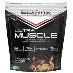 SCI-MX Ultra Muscle - Protein Powder for Muscle Development + 23 Vitamins & Minerals - Chocolate Orange • 56g Protein + 5g Creatine + 7.8g BCAAs per Serving • 1.5kg