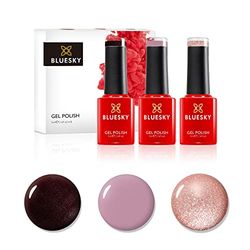 Ensemble de vernis à ongles en gel bluesky, déclaration rose, Dark Burgundy A007, Musk Pink A044, vous êtes un GEM Platinum 20, 3 x 5 ml, rouge, paillette rose (nécessite de currir UVP)