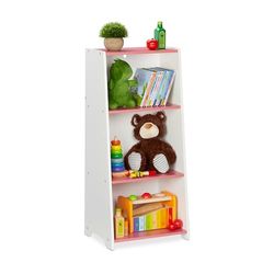 Relaxdays Étagères Enfants, 3 Compartiments, HxLxP : 88x40x30cm, Rangement Chambre Petits, Jouets, MDF, Blanc-Rose