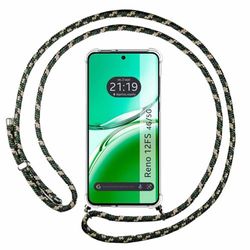 Tumundosmartphone Custodia a sospensione trasparente per OPPO Reno 12FS 4G / 12 FS 5G con cordino verde/oro