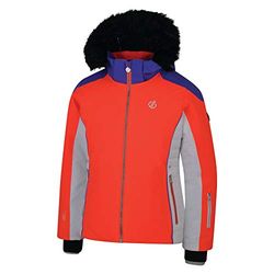 Dare 2b Vast Waterproof Breathable High Loft Insulated Ski Snowboard Jacket with Snowskirt And Faux Fur Hood, Giacca Bambina, Corallo di Fuoco/Semplicemente Viola, 5-6