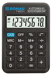 Calculadora de Bolsillo DONAU Tech/K-DT2083-01 Función raíz de 8 dígitos/89x56x11mm/ Color: Negro/Calculadora con Pantalla de 8 dígitos/Funcionamiento en baterías/diseño Compacto