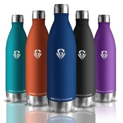 Grsta Borraccia Termica, Borraccia 1 litro Senza BPA, Borraccia Palestra Senza Perdite, Borraccia Ciclismo per Bevande Fredde o Calde, Borraccia Metallo per Sport, Fitness, Trekking, Yoga, Blu Scuro