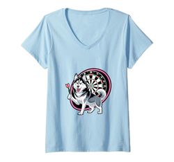 Donna Un Husky Giocare Freccette Gioco Giocatore Sportivo Maglietta con Collo a V