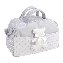 FILET - Beauty Case con Manillas y Cremallera, con Bordado en Forma de Osito, Realizado en Algodón Acolchado, Ideal para los Productos para el Cuidado del Bebé, 100% Made in Italy, Colore Gris