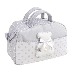 FILET - Beauty Case avec Poignées et Fermeture Éclair, avec Broderie en Forme d’Ourson, en Coton Rembourré, Idéal pour Les Produits pour l’Entretien du Bébé, 100% Made in Italy, Couleur Gris