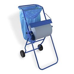 Soporte de suelo con soporte para bolsa de basura, para rollos de paños de limpieza de hasta 40 cm de ancho, soporte móvil de metal, borde de rasgado móvil