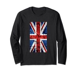 Cool Retro UK Distressed Flag Illustration Graphic Designs Manga Larga