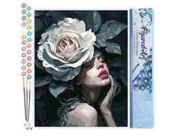 Figured'Art Peinture par Numéro Adulte Femme à la Rose - Activité Manuelle Kit de Loisir Créatif DIY Numéro d'Art Complet - 40x50cm sans châssis en bois