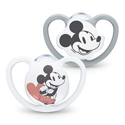 NUK Speen Space Speelgoedzuiger, 18-36 maanden, met extra grote ventilatieopeningen, silicone, BPA-vrij, Disney Micky Mouse, grijs/wit, 2 stuks