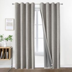 Joydeco Black Out Curtains 84 Inch Long for Bedroom, Blackout Curtains 84 Inch Length 2 Panels Set, Linen Textured Thermal Insulated Window Curtains(52x84 inch, Greyish White)