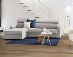 Talamo Italia - Canapé d'angle convertible Aleandra, Canapé avec péninsule de rangement Sinistra, Accoudoirs fins, 100% Made in Italy, 260x95h85 cm, Gris