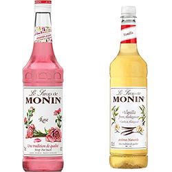MONIN Premium Rose Syrup 700 ml & Premium Vanilla Syrup 1L
