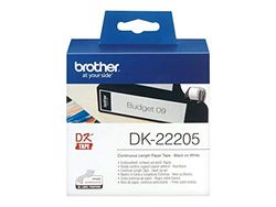 Brother DK-22205, Rotolo di Etichette di Carta a Lunghezza Continua, Nero su bianco, 62 mm di Larghezza