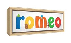 Little Helper LHV-ROMEO-1542-FCNAT-15IT Impression sur toile encadrée en bois naturel, dessin personnalisable avec nom de garçon Romeo 25 x 63 x 3 cm multicolore