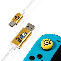 Numskull Official Minions LED USB Type-C Cable and Thumb Stick Grips - 1.5m Fast Charging Lead - Compatible with Xbox Series X|S, PlayStation 5, Nintendo Switch