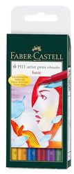 FABER-CASTELL 167103 - Set de crayons à encre de Chine Pitt Artist Pen Brush, étui de 6, Basic, crayons à dessin permanents