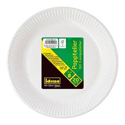 Idena 50053 - Assiette en carton blanc, 20 pièces, diamètre 23 cm, écologique & compostable, Assiette en papier, Assiette en carton, Vaisselle jetable