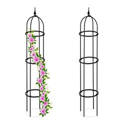 Relaxdays Obelisco Flores, Set 2, 130cm Altura, Soporte Plantas Trepadoras, de Metal, Torre para Rosales Vertical, Negro