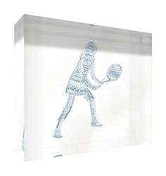 Feel Good Art TENNISGIRLA5BLK-07IT Tennista Token décoratif en Acrylique, Ponçage au Diamant avec Motif Moderne typographique, Bleu, Grand (14,8 x 21 cm)