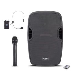 KAM RZ12AAP V3 800W 12" Portable Bluetooth® PA Speaker – Complete PA System with Dual Wireless Microphones, USB/SD Media Player, and Rechargeable Battery