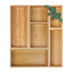 Bamboo Drawer Organizer Box Set, 5 PCS Multi-Use Individual Wood Storage Containers, Junk Drawer Divider Organizers and Storage Trays for Kitchen, Bathroom, Office Desk, Makeup, Jewelry, Utensils
