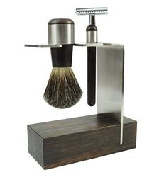 Golddachs - Set da barba con pennello da barba (100% setole di tasso) e rasoio classico, in legno wengé e acciaio INOX, confezione da 1 (1 x 2 pezzi)