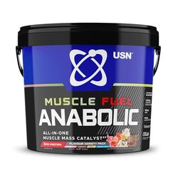 USN Muscle Fuel Anabolic All-In-One Muscle Mass Gainer, Variety Flavour Pack - 4kg, 54g Protein Powder, 5g Creatine Powder & 5g BCAA Powder For Maximum Muscle Growth, Post Workout Recovery Drink Mix