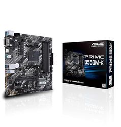 ASUS PRIME B550M-K – Carte mère AMD B550 (Ryzen AM4) au format micro ATX motherboard avec double M.2, PCIe 4.0, DDR4 4400 Ethernet 1Gb, HDMI/D-Sub/DVI et USB 3.2 Gén. 2 Type-A
