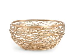 H&H Cestino in Ferro Intrecciato, Tondo, Forato, Colore Oro, 20xH10cm