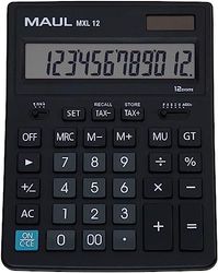 Maul Calculatrice de Bureau Mxl 12, Calculatrice à 12 Chiffres avec Calcul de Taxes, Grande Calculatrice de Bureau Professionnelle, Alimentation Solaire et à Pile, 20, 5 x 15, 5 cm, Noir
