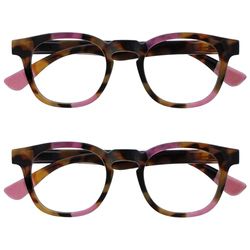 OPULIZE Ava Reading Glasses 2 Pack Flattering Rounded Frame Spring Hinges Scratch Resistant Brown Tortoiseshelll Pink Mens Womens RR62-4 +2.00
