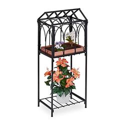 Relaxdays Scaffale per Piante e Fiori, Tettuccio Rimovibile, In-& Outdoor, Vintage, HLP 82x33,5x23,5cm, in Metallo, Nero