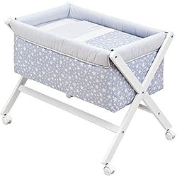 Cambrass – miniberço bebé com pernas cruzadas e rodas com travões, berço moisés para os primeiros meses do bebé, fácil de transportar, miniberço tesoura de madeira, 55 x 87 x 74 cm estrela